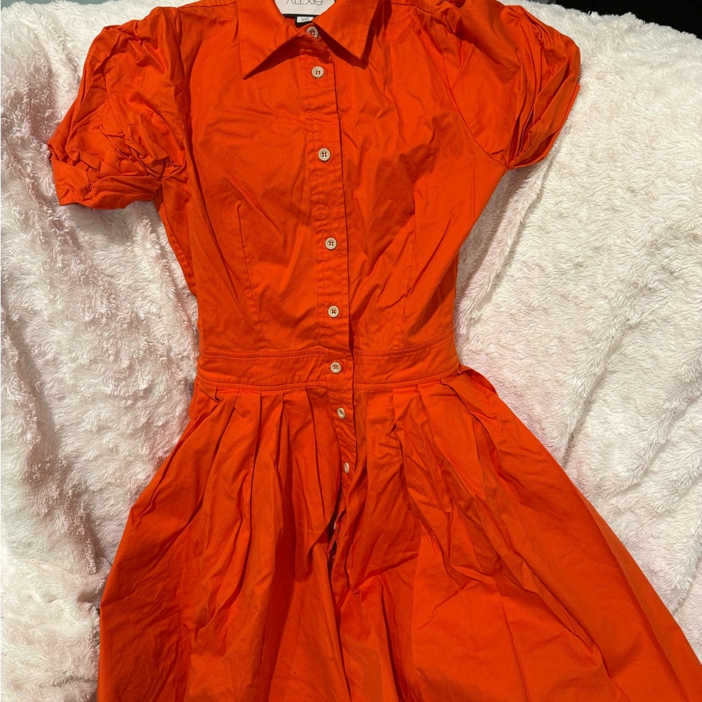 Alexis Bright Orange Button-Front Midi Dress size xs